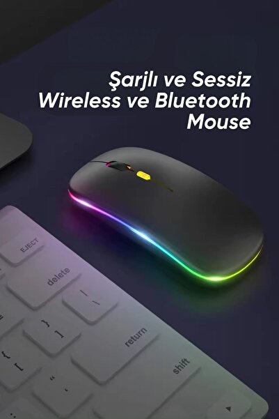 MAXGO 3147 Kablosuz Wireless 2.4g Bluetooth Sessiz Mouse Şarj Edilebilir Rgb ...