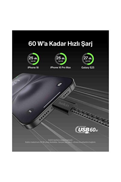 Belkin 60W Örgülü Usb-C Kablo 1.5 Metre Ikili Paket