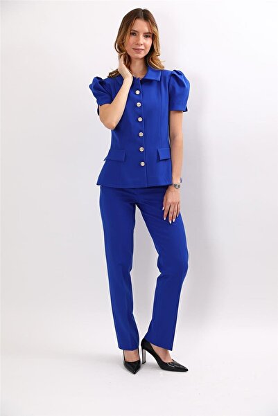 ÖNDER ÖZSOY Shirt Collar Short Sleeve Modern Jacket & Pocketed Pipe Leg Trous...