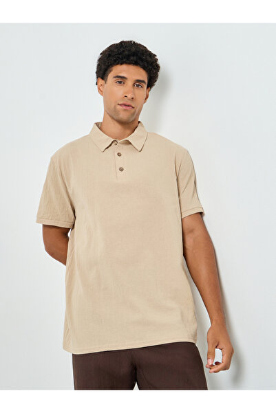 Take Two By Styli Men Beige Linen Blend Short Sleeve Polo