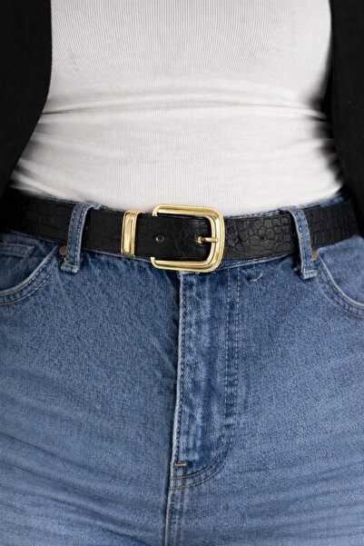 keisy Holly Gold Buckle Crocodile Leather Women's Belt