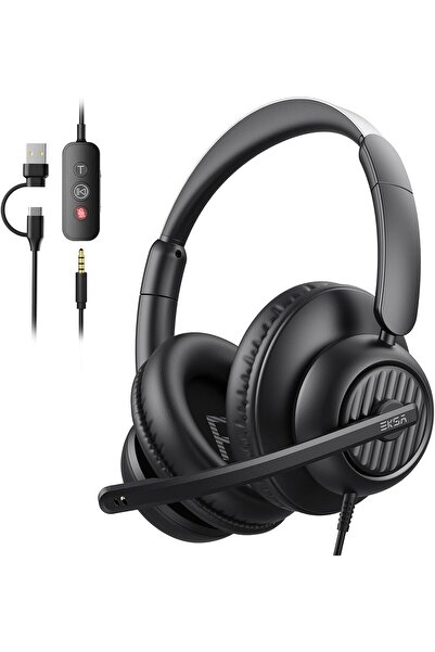 Eksa H8 USB Headset with Microphone for Work, Stereo Wired Computer Headphone...