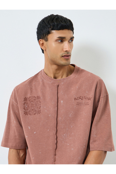 Styli Men Boxy Fit Acid Wash Printed T-Shirt