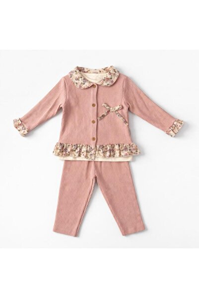 NO BRAND set fetite din 3 piese cu bluza,tricou si pantaloni - roz pudrat