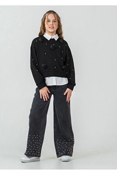 Emilakids 9-12 Years Old Girls' Set with Pearls and Roses Shirts