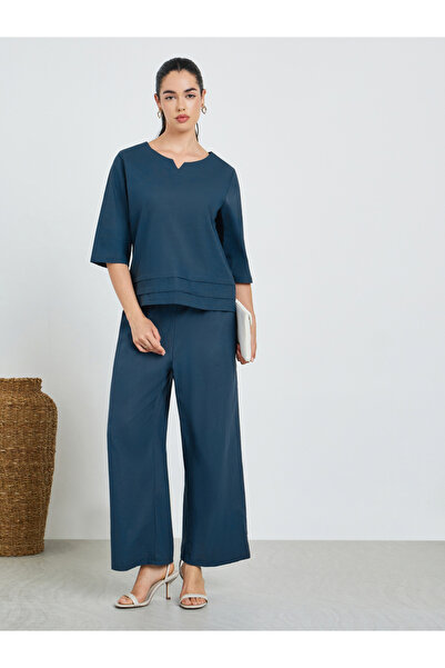 Styli Women Fold Pleat Top and Wide Leg Modest Set