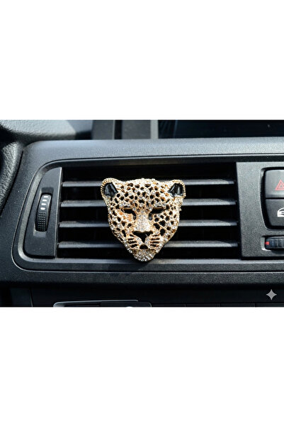 Efe Aks زينة مكيف هواء السيارة على شكل رأس فهد مرصع بالذهب