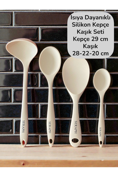 Seraph Isıya Dayanıklı Yanmaz Yapışmaz Silikon Kaşık Seti 4 Parça 28cm/22cm/2...