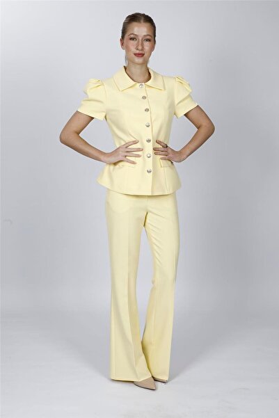 ÖNDER ÖZSOY Shirt Collar Short Sleeve Modern Jacket & Pocketed Spanish Flare ...