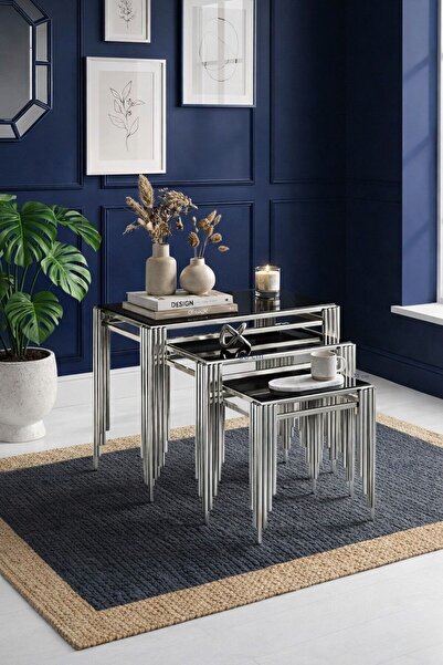 ARS Home ZİGON SEHPA PİANO SEHPA 3 lü sehpa seti modern sehpa iç içe sehpa si...