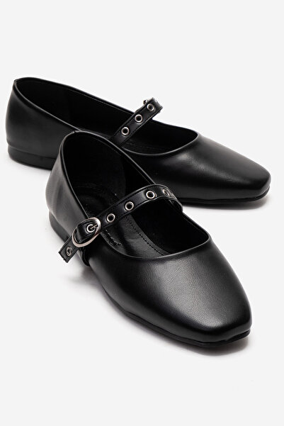 CCWAY AYAKKABI Дамски капсулни балетни пантофки Bielli Buckle ЧЕРНА КОЖА