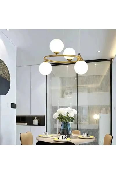 luminastar Candelabru elegant cu 4 globuri albe, corp auriu, soclu G9, înălți...