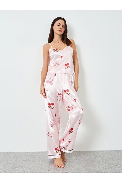 Take Two By Styli Women Bow Printed Cami Top and Pyjama Set