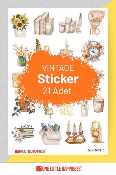 One Little Happiness Комплект винтидж стикери за лаптоп, дневник, тетрадка, т...