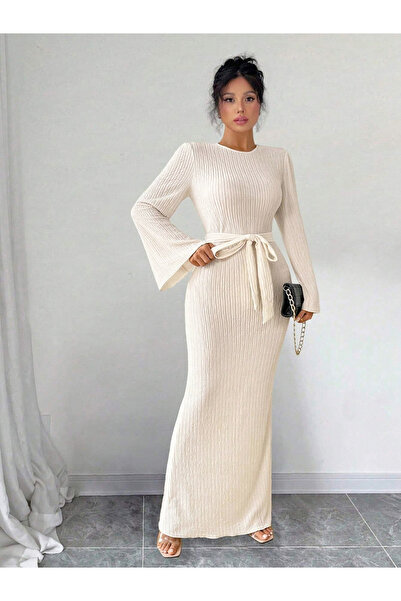 Take Two By Styli Women Beige Textured Bodycon Maxi Dress