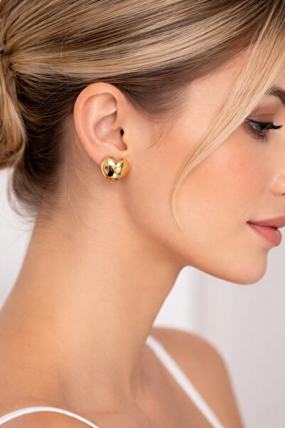 Jack Ferrero Kalp Formlu Gold Çivi Küpe