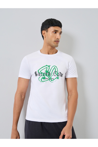Styli Men White Graphic Print Crew Neck T-Shirt