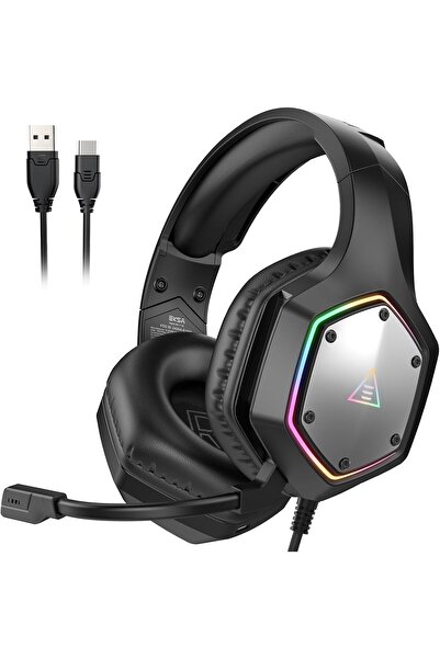 Eksa سماعة رأس للألعاب E1000 V2، سماعة رأس للكمبيوتر الشخصي مزودة بمقبس USB-C