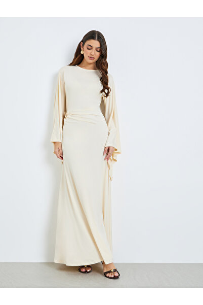 Styli Women Beige Bell Sleeve Bodycon Maxi Dress