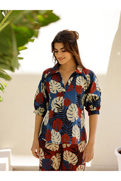 Sanskrutihomes By Styli Women Tropical Printed Pure Cotton Top and Pyjama Set