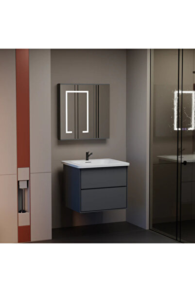 ALC-Shop Set Mobilier pentru Baie SANTORINI, 60x50cm, 2 Piese, Gri si Alb