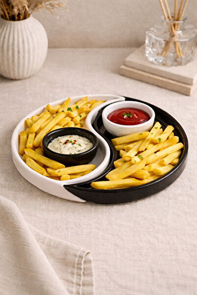 DİVAYS Yin Yang Black and White Ceramic Presentation Plate Set – Modern and S...