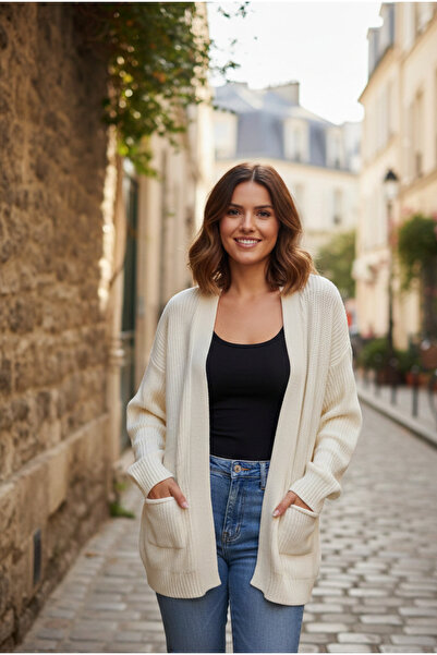 YusGos Women's Oversize Pocket Knitwear Cardigan