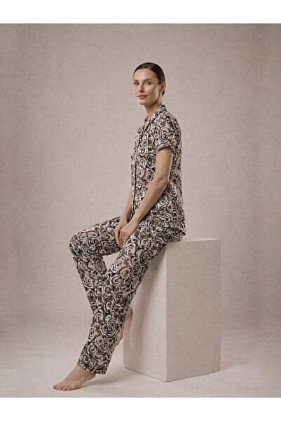 Mish By Styli Women All Over Print Cotton Shirt and Pyjama Set