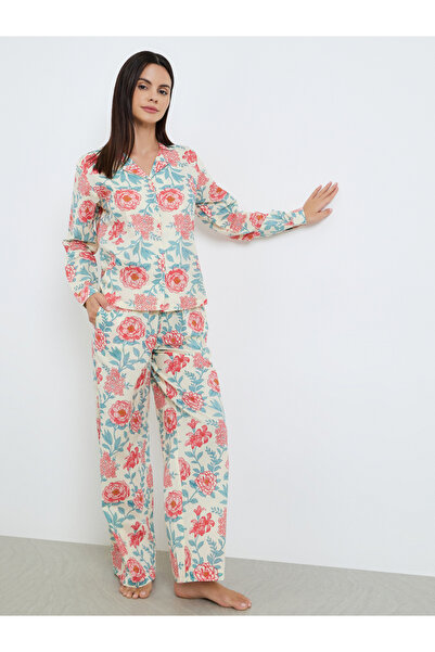 Styli Floral Buttoned Cotton Shirt and Wide Leg Pyjama Set