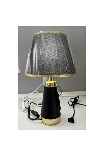 ALC-Shop Table lamp VZ210BK, 1x E27, Metal and Textile, Black and Gold