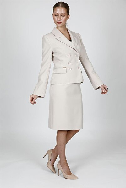 ÖNDER ÖZSOY Men's Lapel Collar Buttoned Jacket & Short Pencil Skirt Women's S...
