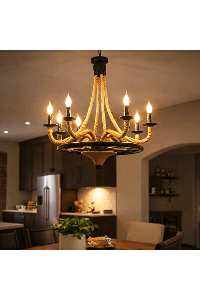 ALC-Shop Lustra Suspendata Vintage, LV581/6BK, 6*E27, Maro, Metal si Sfoara