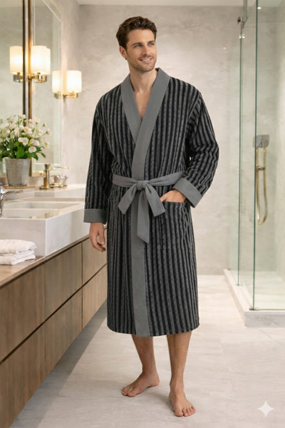 Özdilek Kadın/Erkek Unisex Kadife Bornoz - ANTRASİT