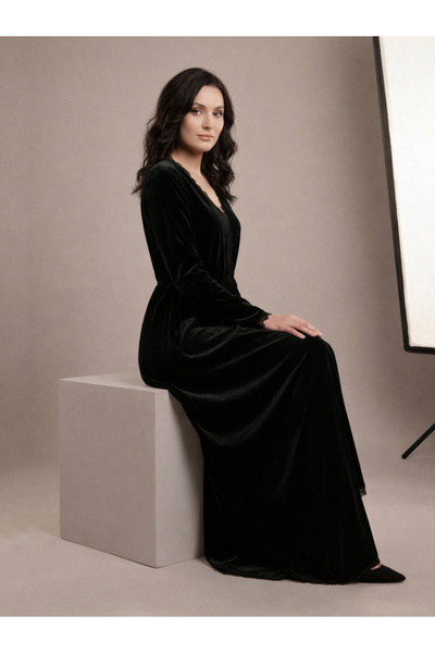 Mish By Styli Women V Neck Velvet Maxi Dress