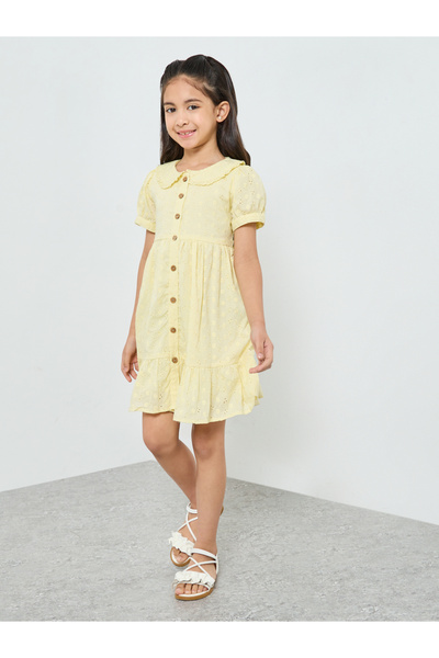 Styli Girls Yellow Embroidered Mini Dress