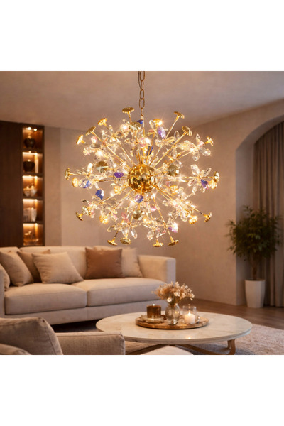 ALC-Shop Candelabru Cristal CC372/500GD, 24xG4, Auriu si Cristale , 52cm, Ina...