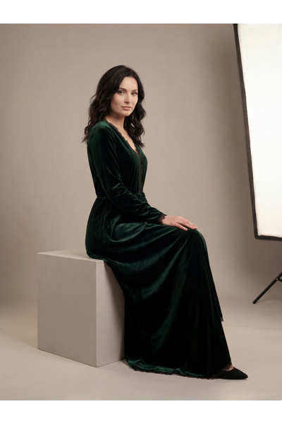 Mish By Styli Women V Neck Velvet Maxi Dress