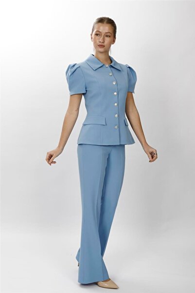 ÖNDER ÖZSOY Shirt Collar Short Sleeve Modern Jacket & Spanish Flare Pants wit...