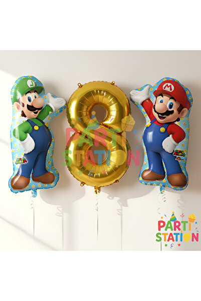 Parti Station Super Mario & Luigi 8 Yaş Gold Rakam Balon Seti