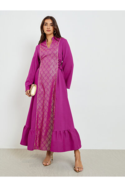 Styli Women Foil Print Maxi Dress with Tie-Detail