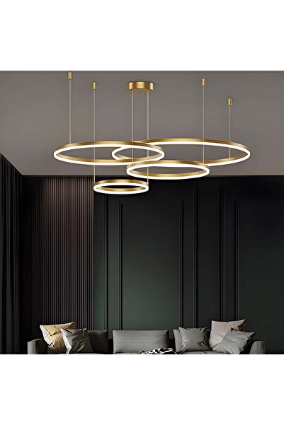 ALC-Shop Lustra LED suspendata cu telecomanda 138W, 4 Cercuri, lumina Rece/Ca...