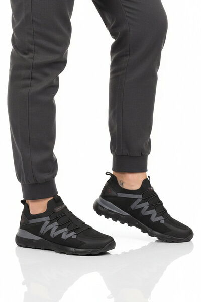 WALKWAY Black Mesh Lightweight Flexible Lace-Up Men's Sports Shoes Bst-650 m