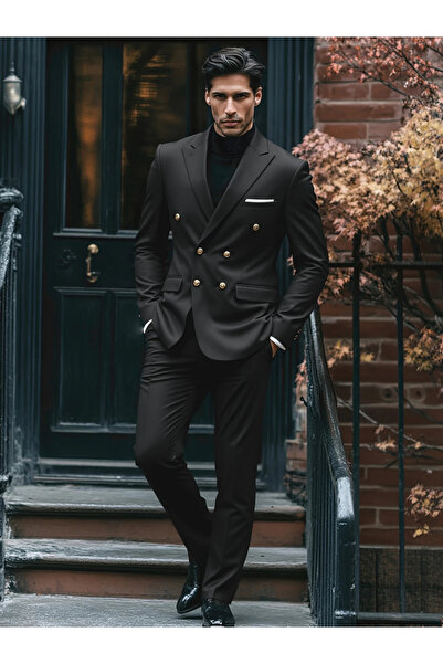 Take Two By Styli Men Double Breasted Solid Blazer and Suit Pants Set