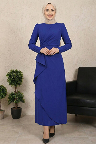 Kirazgym Crew Neck Asymmetrical Unlined Crepe Dress with Half Zipper at the B...