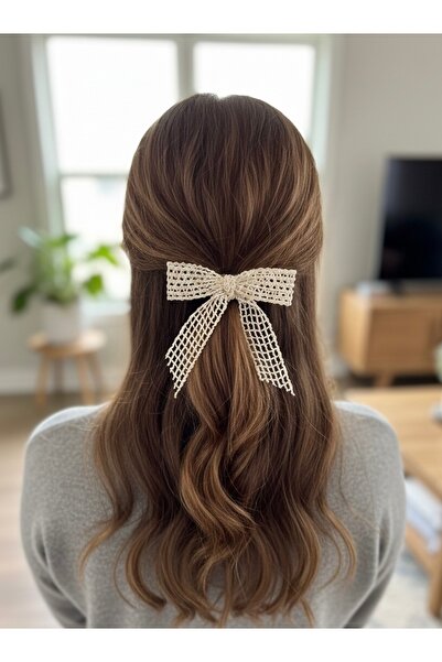 Massaltay Cream Lace Bow Hair Clip – Elegant Clip-In Hairpin, Accessory for E...