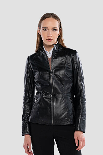 Tamer Tanca Women's Genuine Leather Black Leather Coat