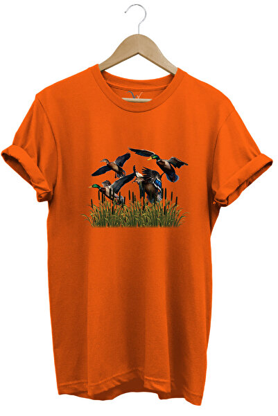 WİDİ Hunting Duck Hunting Reeds Printed 100% Cotton Regular Fit Crew Neck T-S...