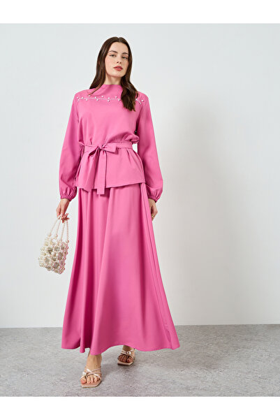 Styli Women Pearl Embellished Top and Maxi Skirt Co-Ords