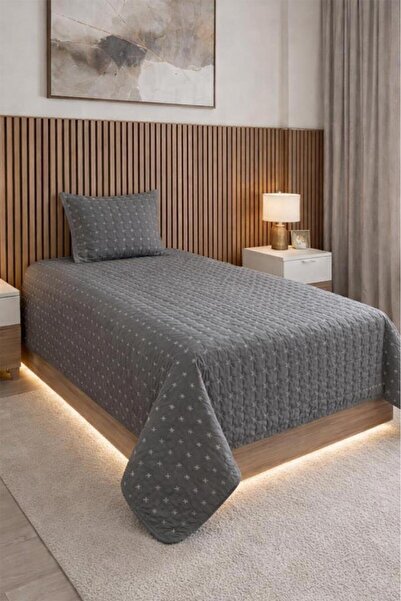 Çeyiz Diyarı Yıldız Single Quilted Bedspread Anthracite