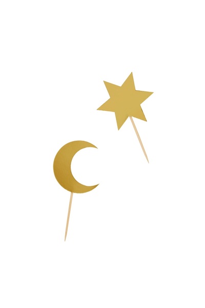 Hootyballoo أعواد تزيين الطعام على شكل قمر ونجمة لتزيين كعكة رمضان، عبوة من 1...